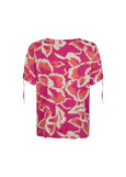 back view of plus size Verpass Rouched Sleeve Stretch Print Jersey Top in Orange Print