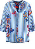 front view of plus size Samoon Split Neck Striped Blouse with Paisley Print