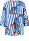 back view of plus size Samoon Split Neck Striped Blouse with Paisley Print
