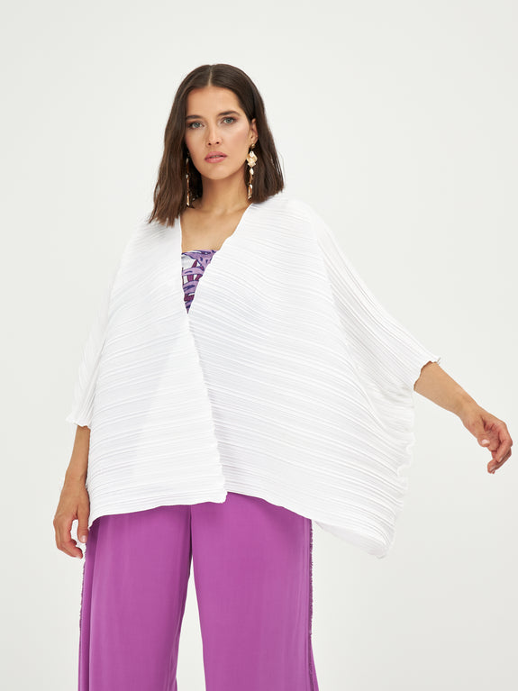 Mat Plisse Pleated Cover Up in White