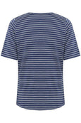 Part Two Curlia V-neck Curved hem Tee in Blue Stripe