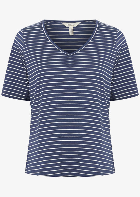 Part Two Curlia V-neck Curved hem Tee in Blue Stripe