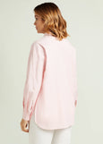 back view of plus size Luisa Viola Long Sleeve Cotton Striped Shirt With Stones in Pink/White
