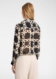 back of plus size Elena Miro Monogram Print Long Sleeve Shirt in Monogram Black