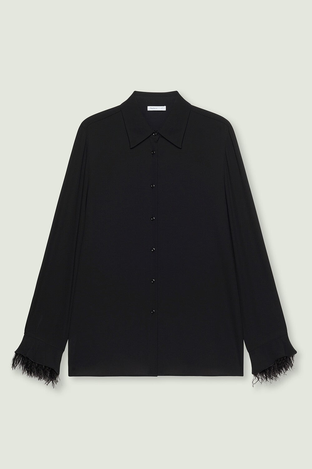 Luisa Viola Long Sleeve Blouse with Detachable Feather Trim in Black