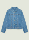 front view of plus size Luisa Viola Stretch Denim Blue Jean Jacket