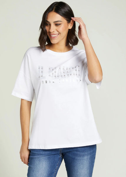 front view of plus size Luisa Viola Short Sleeve Cotton Bianco Tee in White