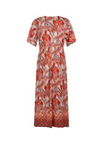 back view of plus size Verpass Paisley Print Drawstring Waist long Dress in Coral Print