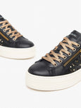 Nero Giardini Lace Up Black Leather Runner with Gold Zip & Stones