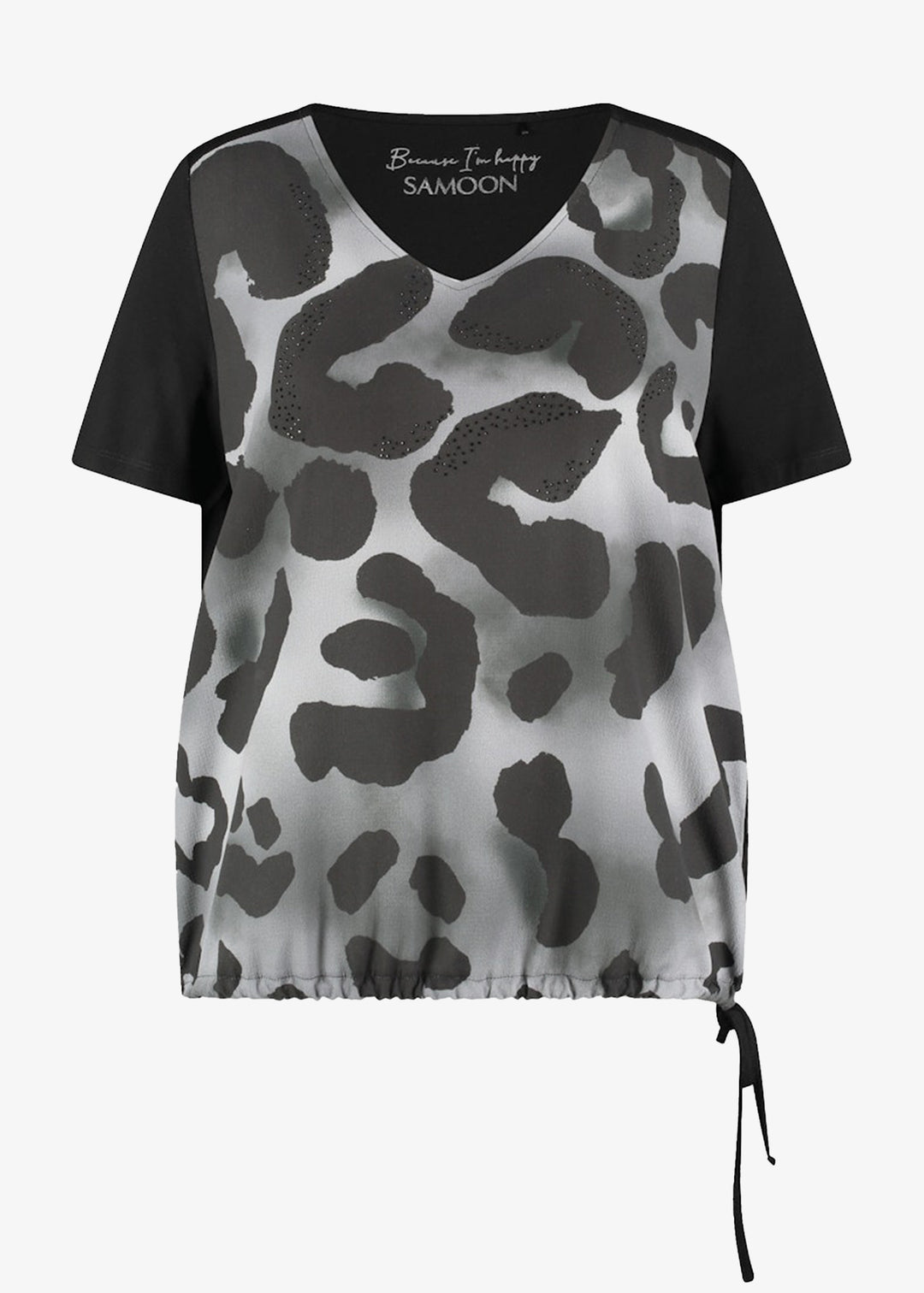Samoon Short Sleeve Jersey Back Animal Print Blouson Top in Black Print
