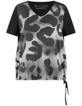 Samoon Short Sleeve Jersey Back Animal Print Blouson Top in Black Print