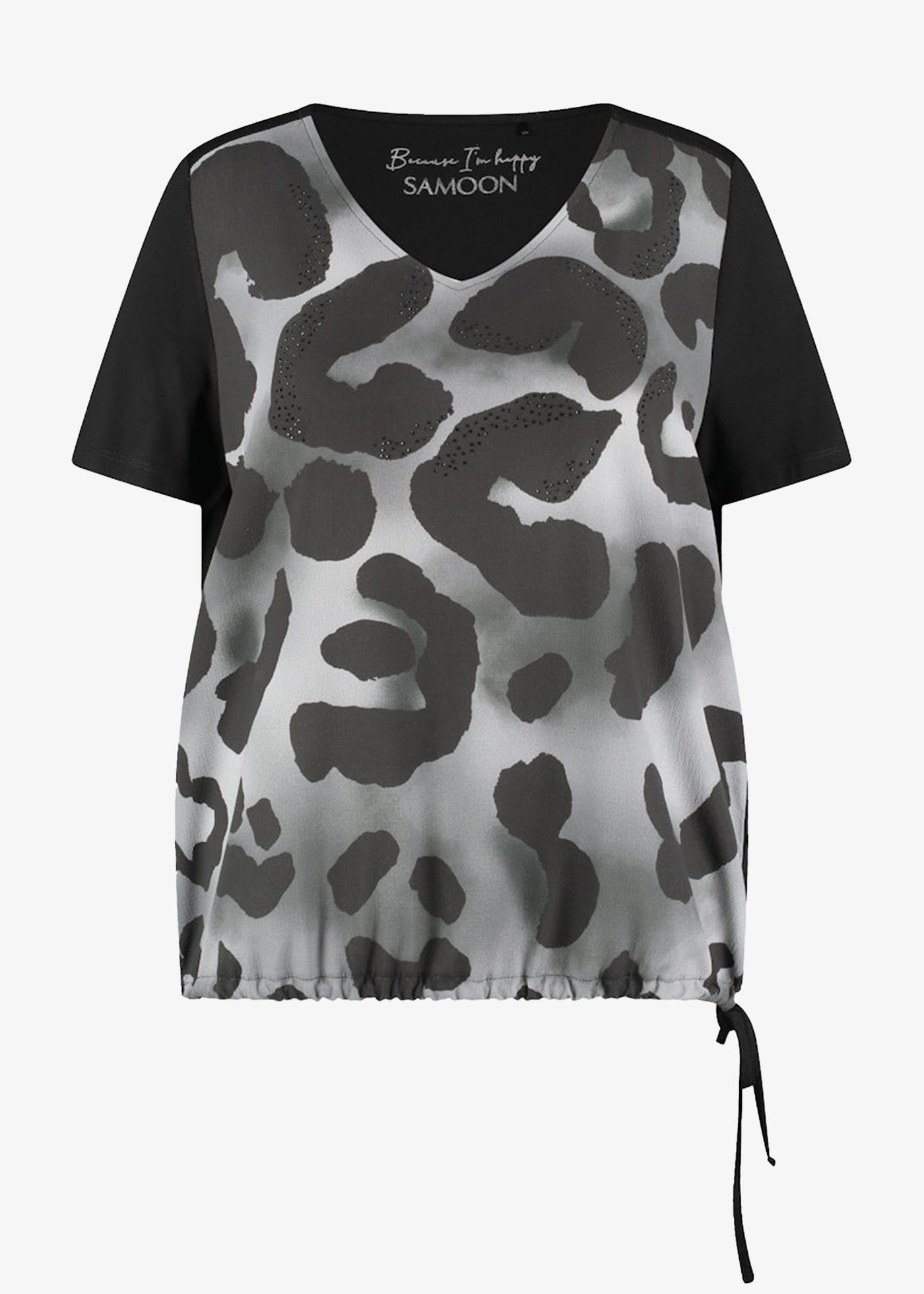 Samoon Short Sleeve Jersey Back Animal Print Blouson Top in Black Print