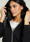 close up of front view of plus size Luisa Viola Zip Front Hoodie in Black