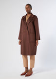 front view of plus size Marina Rinaldi Oche Doubleface Wool Lined Double breasted 3/4 Coat in Bordeaux