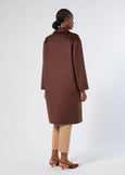 back view of plus size Marina Rinaldi Oche Doubleface Wool Lined Double breasted 3/4 Coat in Bordeaux