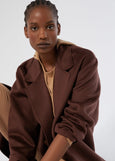 alt front view of plus size Marina Rinaldi Oche Doubleface Wool Lined Double breasted 3/4 Coat in Bordeaux