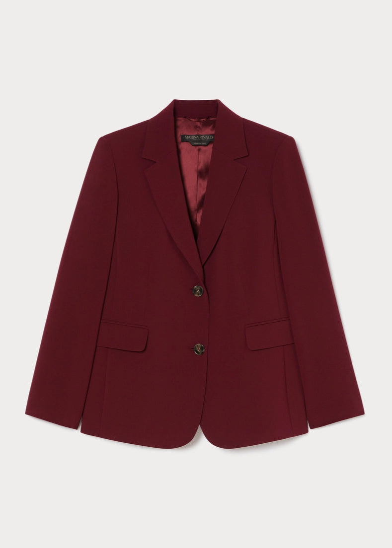 front view of plus size Marina Rinaldi Camaiore Triacetate 2 button Blazer in Rosso Merlot