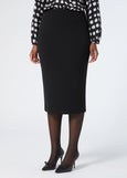 front of plus size Marina Rinaldi Osaka Slim Pencil Flared Skirt in Black