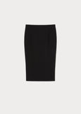 front of plus size Marina Rinaldi Osaka Slim Pencil Flared Skirt in Black