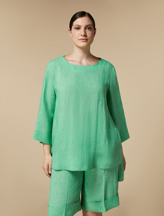 Marina Rinaldi Franca Delave' Linen 3/4 Sleeve Popover Tunic in Emerald