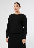 front view of plus size Marina Rinaldi Ravello Viscose Knit Pullover with Embroidery in Black