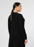 back view of plus size Marina Rinaldi Ravello Viscose Knit Pullover with Embroidery in Black