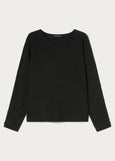 front view of plus size Marina Rinaldi Ravello Viscose Knit Pullover with Embroidery in Black