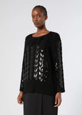 front view of plus size Marina Rinaldi Zac Wool Pullover with Paillettes in Black