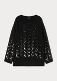 front view of plus size Marina Rinaldi Zac Wool Pullover with Paillettes in Black