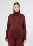 front view of plus size Marina Rinaldi Gondola Silk and Cashmere Long Sleeve Turtleneck in Bordeaux