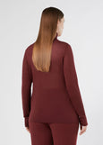 back view of plus size Marina Rinaldi Gondola Silk and Cashmere Long Sleeve Turtleneck in Bordeaux
