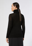 back view of plus size Marina Rinaldi Gondola Silk and Cashmere Long Sleeve Turtleneck in Black