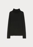 front view of plus size Marina Rinaldi Gondola Silk and Cashmere Long Sleeve Turtleneck in Black