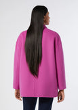 back view of plus size Marina Rinaldi Eligio Doubleface Topper in Cyclamen