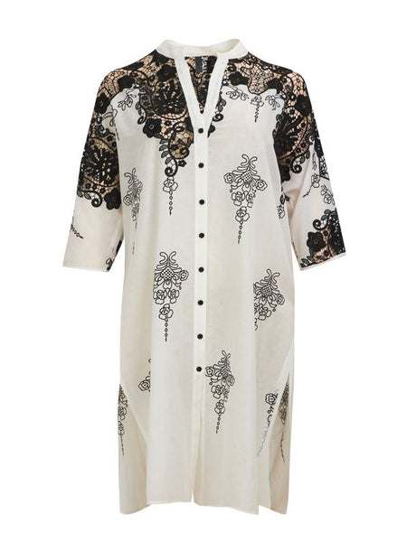 Mat Long Embroidered Shirt/Duster with Lace