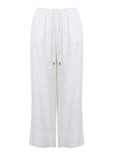 Mat Viscose/Linen Blend Drawstring Pant in White