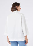 back view of Marina Rinaldi Gela cotton Poplin Embroidered Blouse on plus model in White