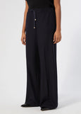 front view of plus size Marina Rinaldi Quota Stretch Knit Drawstring Pant in Midnight