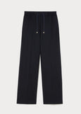 front view of plus size Marina Rinaldi Quota Stretch Knit Drawstring Pant in Midnight