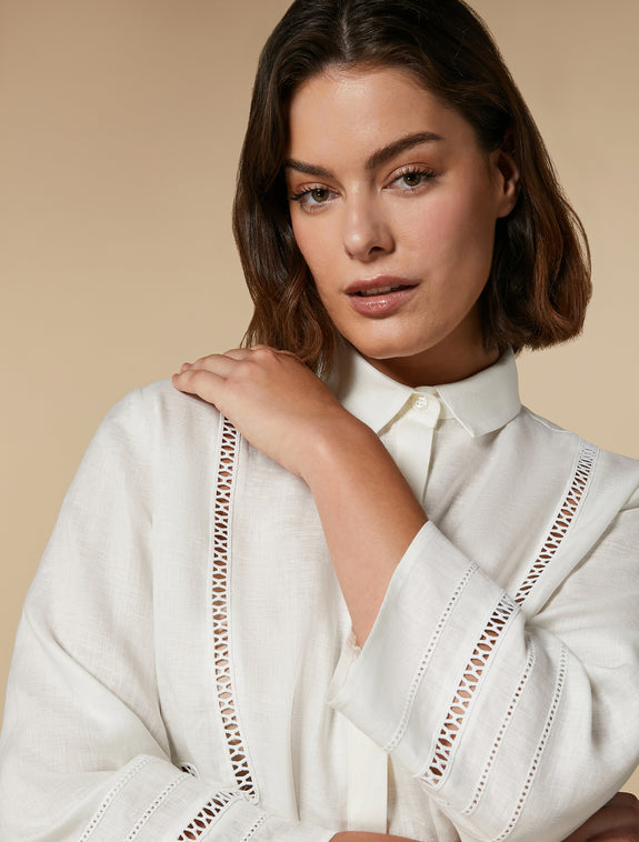 Marina Rinaldi Talento Linen shirt with Embroidery in White