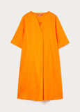 flat front view of Marina Rinaldi Sacco Elbow Sleeve A-line Linen blend Dress in Orange