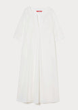 front flat view of Marina Rinaldi Opossum Split Neck Embroidered cotton Long Dress in White