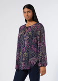 front view of plus size Marina Rinaldi Olindo Georgette gathered neck Long sleeve Blouse