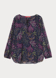 front view of plus size Marina Rinaldi Olindo Georgette gathered neck Long sleeve Blouse