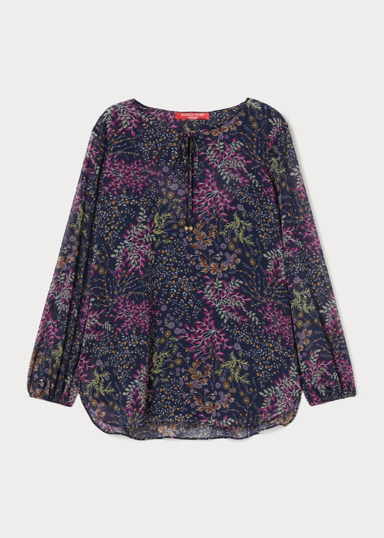 front view of plus size Marina Rinaldi Olindo Georgette gathered neck Long sleeve Blouse