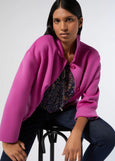 front view of plus size Marina Rinaldi Eligio Doubleface Topper in Cyclamen