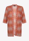 front view of Verpass plus size Bargello Knit 3/4 Sleeve Open Cardigan in Peach