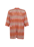 back view of Verpass plus size Bargello Knit 3/4 Sleeve Open Cardigan in Peach