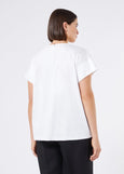 back view of Marina Rinaldi Biago V-neck Cotton Interlock Tee on model in White