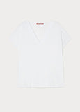 front view of Marina Rinaldi Biago V-neck Cotton Interlock Tee in White